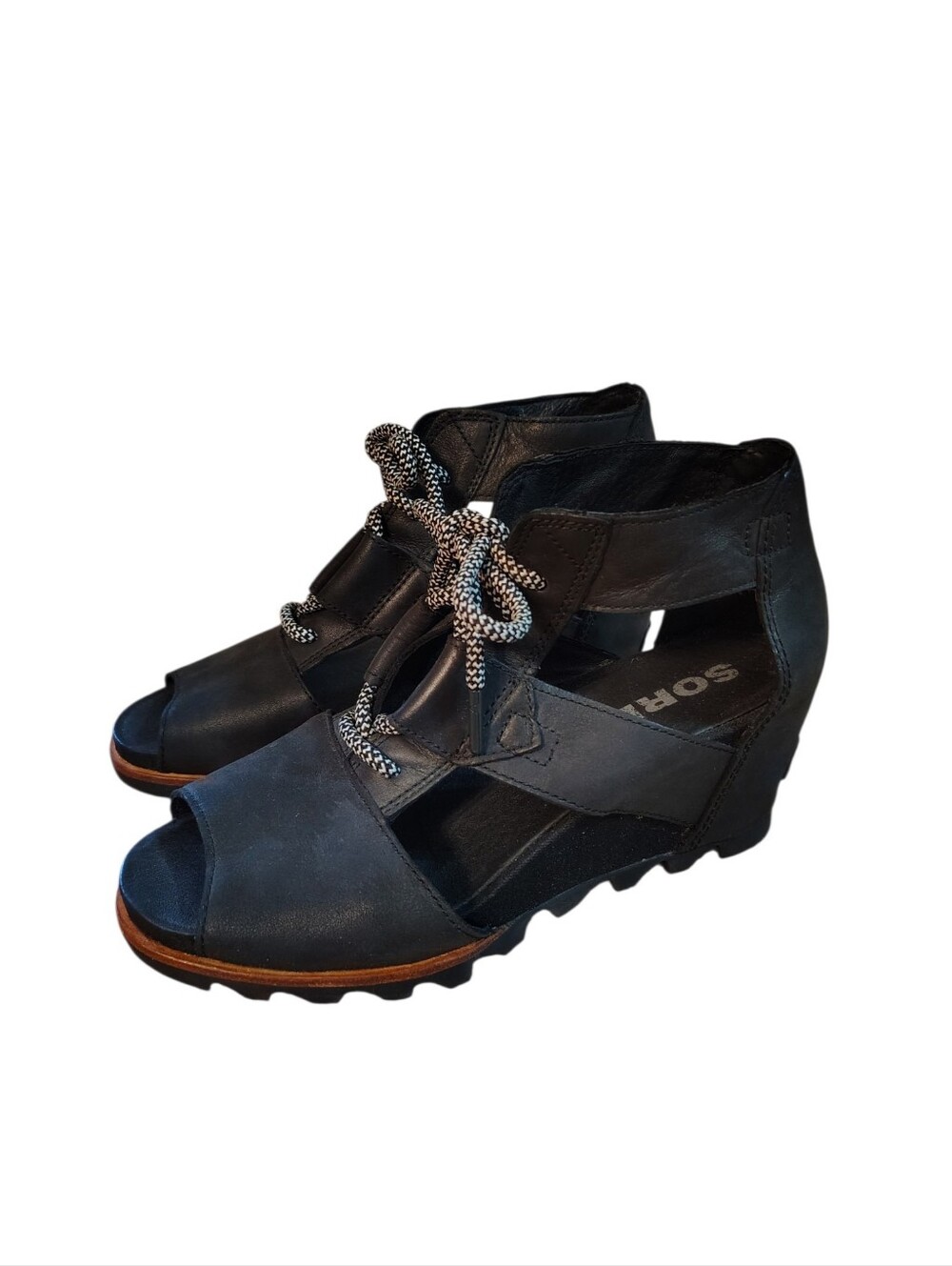 Sorel Joanie Leather Wedge Sandal Black size 10